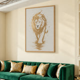 Lion Modern Abstract Wall Art – Gold Splatter Walking Portrait