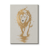 Lion Modern Abstract Wall Art – Gold Splatter Walking Portrait