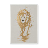 Lion Modern Abstract Wall Art – Gold Splatter Walking Portrait