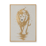 Lion Modern Abstract Wall Art – Gold Splatter Walking Portrait