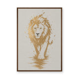 Lion Modern Abstract Wall Art – Gold Splatter Walking Portrait