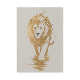 Lion Modern Abstract Wall Art – Gold Splatter Walking Portrait