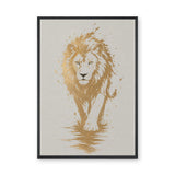 Lion Modern Abstract Wall Art – Gold Splatter Walking Portrait