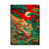 Lioness Jungle Maximalist Wall Art – Red Sky Moonlit Pool