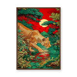 Lioness Jungle Maximalist Wall Art – Red Sky Moonlit Pool