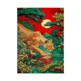 Lioness Jungle Maximalist Wall Art – Red Sky Moonlit Pool