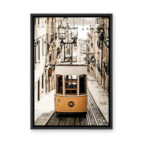 Lisbon Tram Vintage Wall Art – Yellow Tram on Cobblestone Street