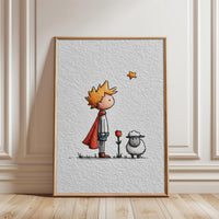 Little Prince Inspired Wall Print Boy with Sheep and Star Aesthetic Print