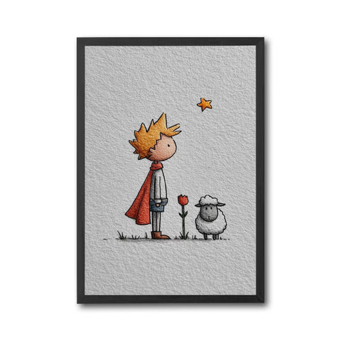Little Prince Inspired Wall Print Boy with Sheep and Star Aesthetic Print