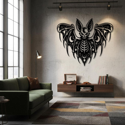Gothic Bat Skeleton Metal Wall Art