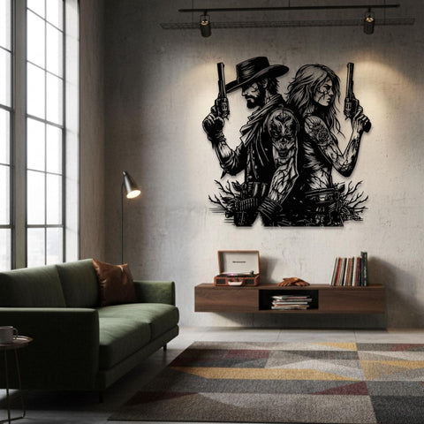 Western Cowboy and Cowgirl Metal Wall Art Decor