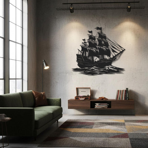 Pirate Ship On Sea Metal Wall Art