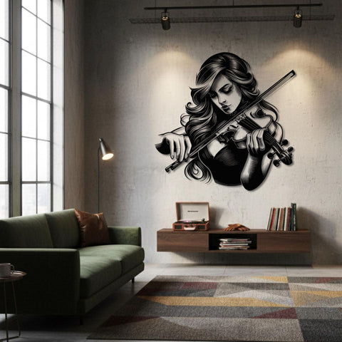 Female Violinist Metal Wall Art