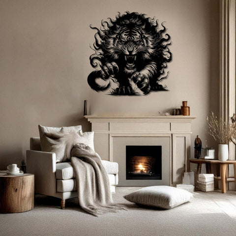Tiger with Fiery Mane Metal Wall Art