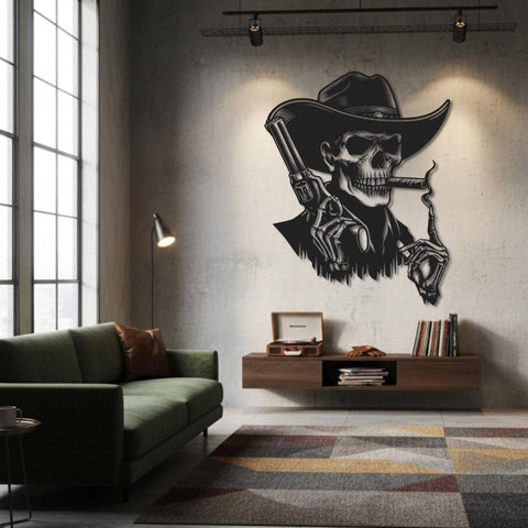 Gothic Skull Cowboy Metal Wall Art