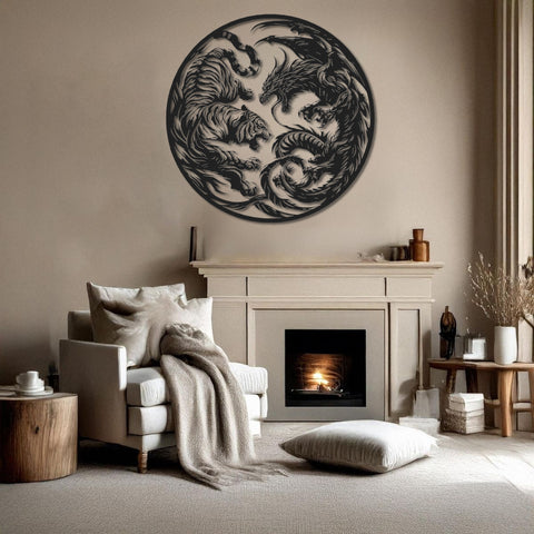 Tiger Dragon Face Off Metal Wall Art