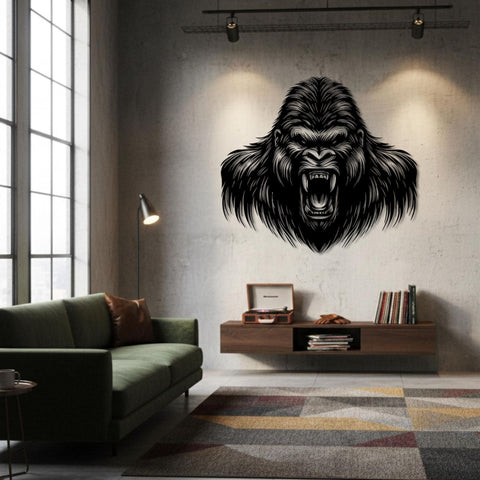Ferocious Gorilla Head Metal Wall Art