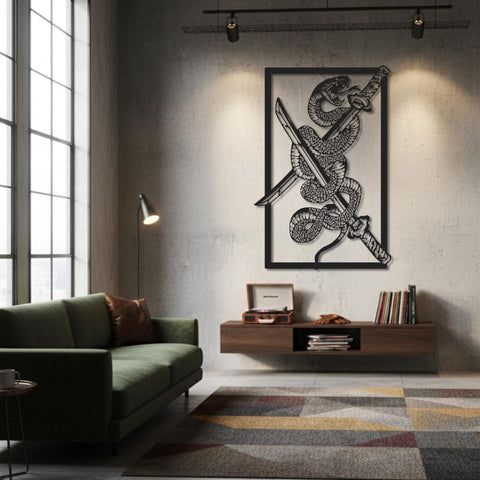 Serpent and Katana Metal Wall Art