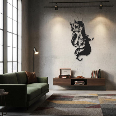 Mystical Fox and Girl Metal Wall Art