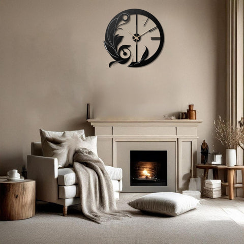 Ornate Leaf Design Metal Wall Clock