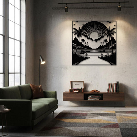 Palm Trees and Mountains Metal Wall Art