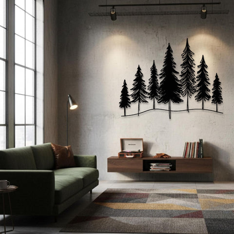 Minimalist Pine Trees Metal Wall Art