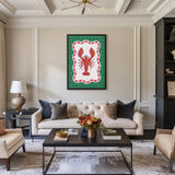 Lobster Modern Wall Art – Red Seafood Print on Green Plaid