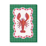 Lobster Modern Wall Art – Red Seafood Print on Green Plaid