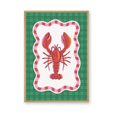 Lobster Modern Wall Art – Red Seafood Print on Green Plaid