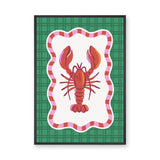 Lobster Modern Wall Art – Red Seafood Print on Green Plaid