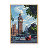 London Big Ben Retro Wall Art – Pixel Cityscape with Red Bus