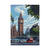 London Big Ben Retro Wall Art – Pixel Cityscape with Red Bus