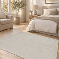 London Modern Shag Area Rug – Beige & Cream in a bedroom