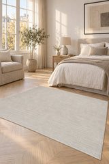 London Modern Shag Area Rug – Beige & Cream in a bedroom