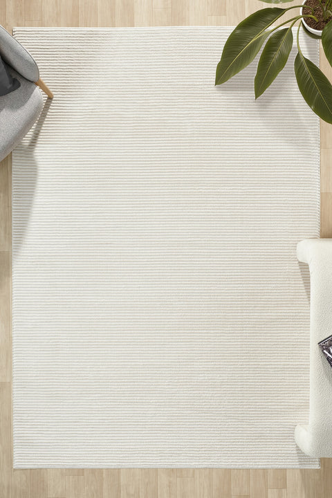 London Modern Shag Area Rug – Beige & Cream in a living room