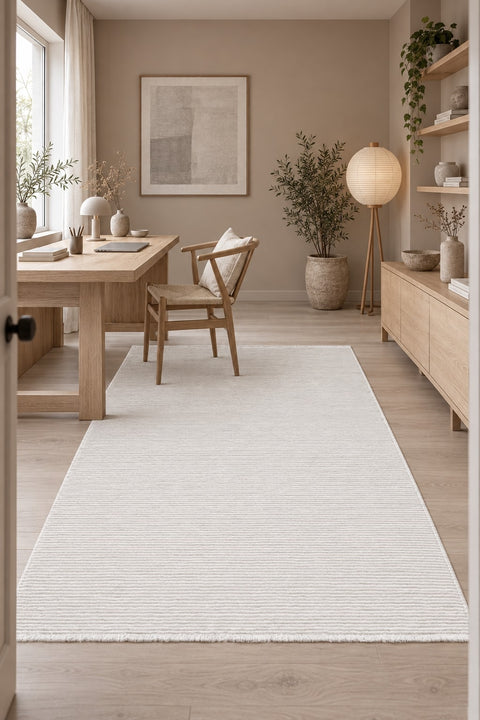 London Modern Shag Area Rug – Cream in a office
