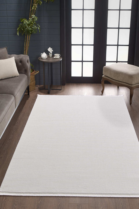 London Modern Shag Area Rug – Cream in a living room