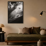 Lone Horse Silhouette Modern Wall Art – Dramatic Black-and-White Photo