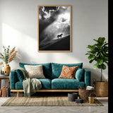 Lone Horse Silhouette Modern Wall Art – Dramatic Black-and-White Photo