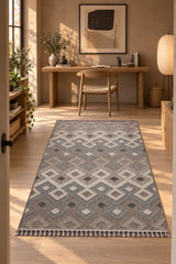 Loop Geometric Area Rug – Beige & Charcoal in a office