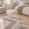 Loop Geometric Area Rug – Gray & Beige in a bedroom