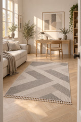 Loop Geometric Area Rug – Gray & Beige in a office