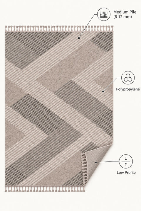 Loop Geometric Area Rug – Gray & Beige – features