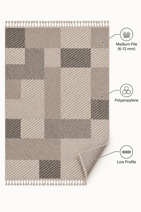 Loop Geometric Area Rug – Taupe & Gray – features