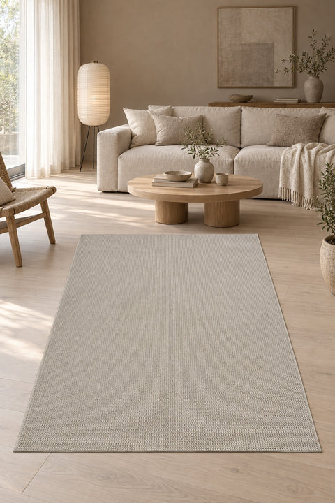 Looped Modern Area Rug – Cream 2 in a living room