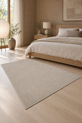 Looped Modern Area Rug – Cream 2 in a bedroom