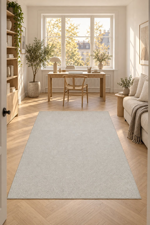 Looped Modern Area Rug – White in a office