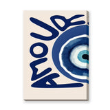 Love Evil Eye Typography Wall Art – Beige and Navy Boho Print