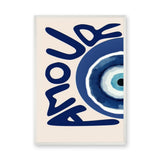 Love Evil Eye Typography Wall Art – Beige and Navy Boho Print