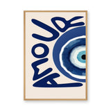 Love Evil Eye Typography Wall Art – Beige and Navy Boho Print